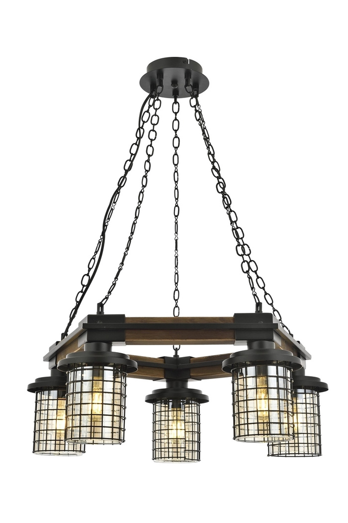 Chandelier 5-Light Wood Black