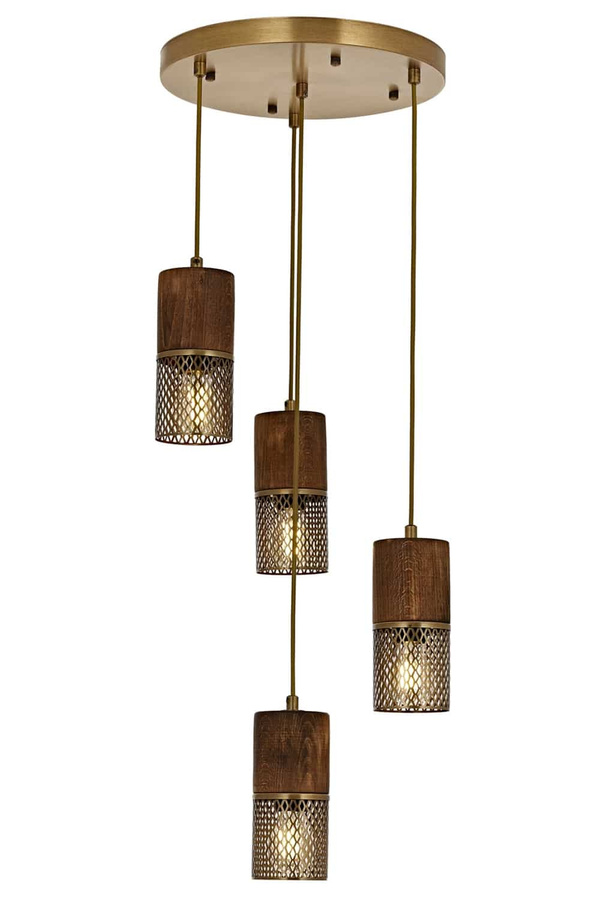 Chandelier 4-Light Wood Antique