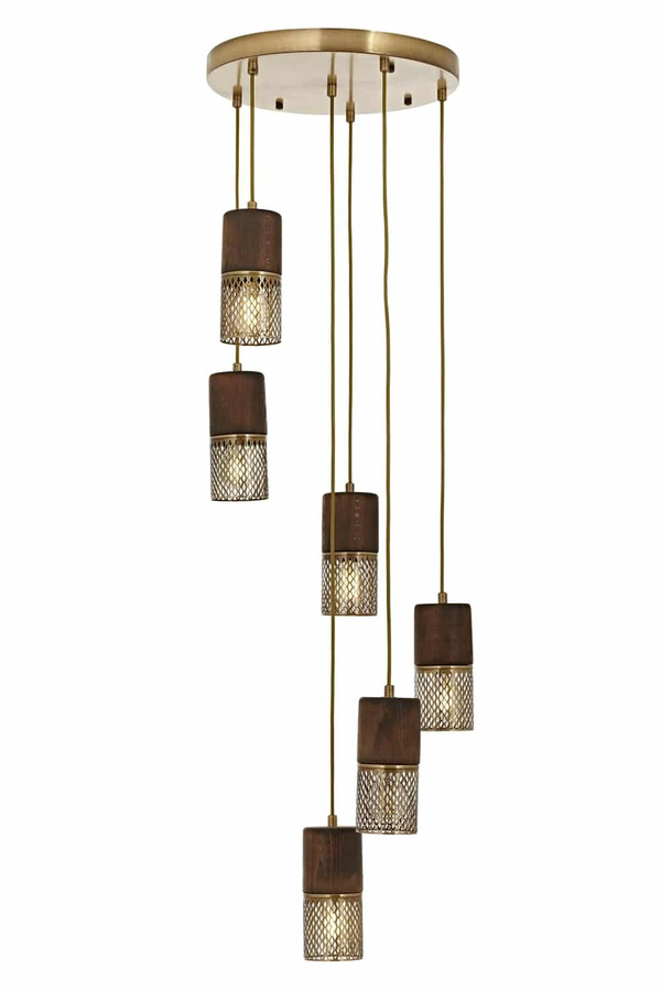 Chandelier 6-Light Wood Antique