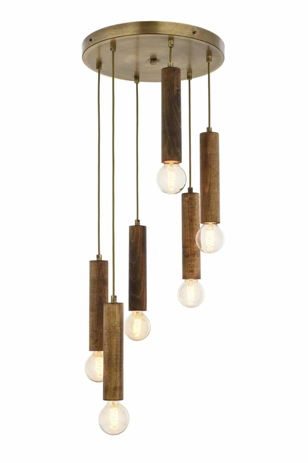 Chandelier 6-Light Wood Antique